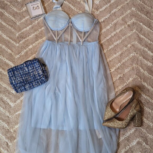 NWT - Tie Shoulder Bustier Mesh Party Dress Size Large - Picture 8 of 9